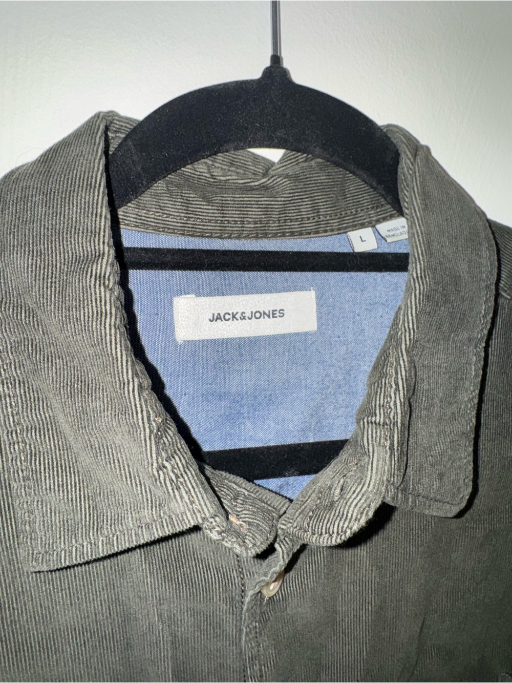 Jack & Jones Men’s L Olive Gray Corduroy Long Sleeve Button Down Shirt